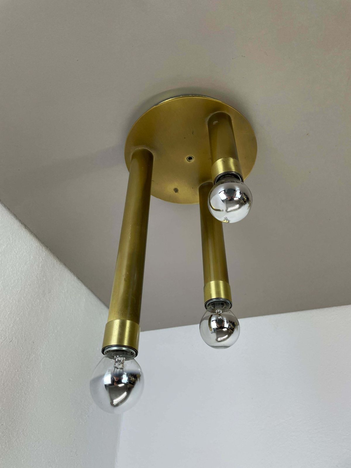 Brass Italian Stilnovo Style Atomic Space Age Ceiling Light Sconces, Italy, 1970 photo for sale