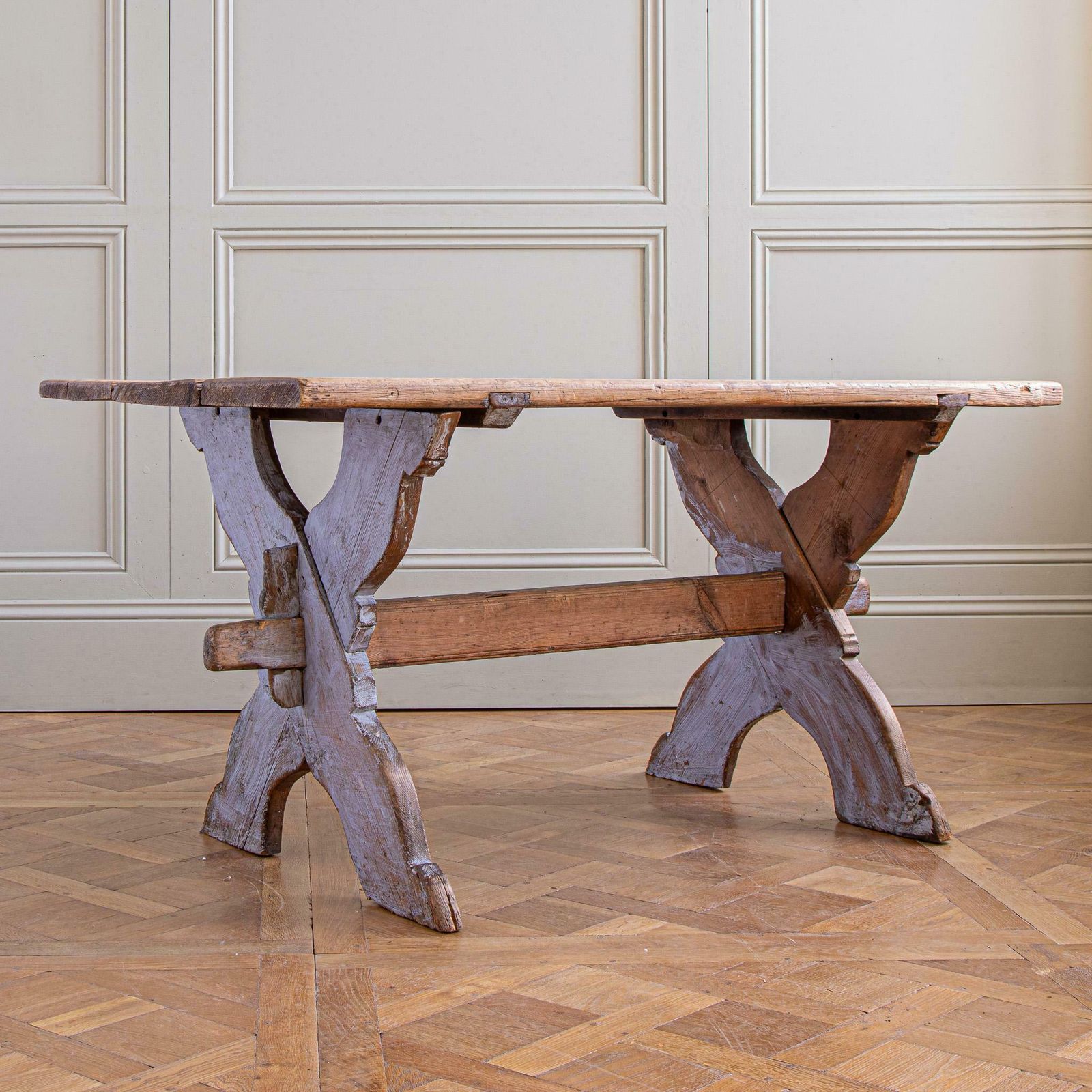 Antique Rustic Swedish Farm House Table With Chalk Blue Patina Circa 1860 photo furniture