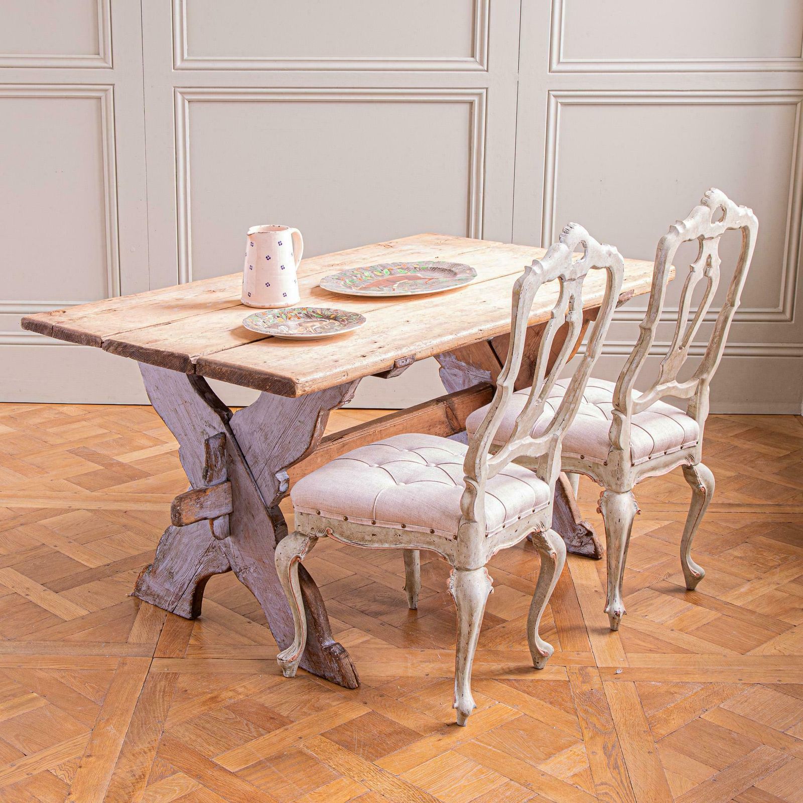 Antique Rustic Swedish Farm House Table With Chalk Blue Patina Circa 1860 photo vinterior