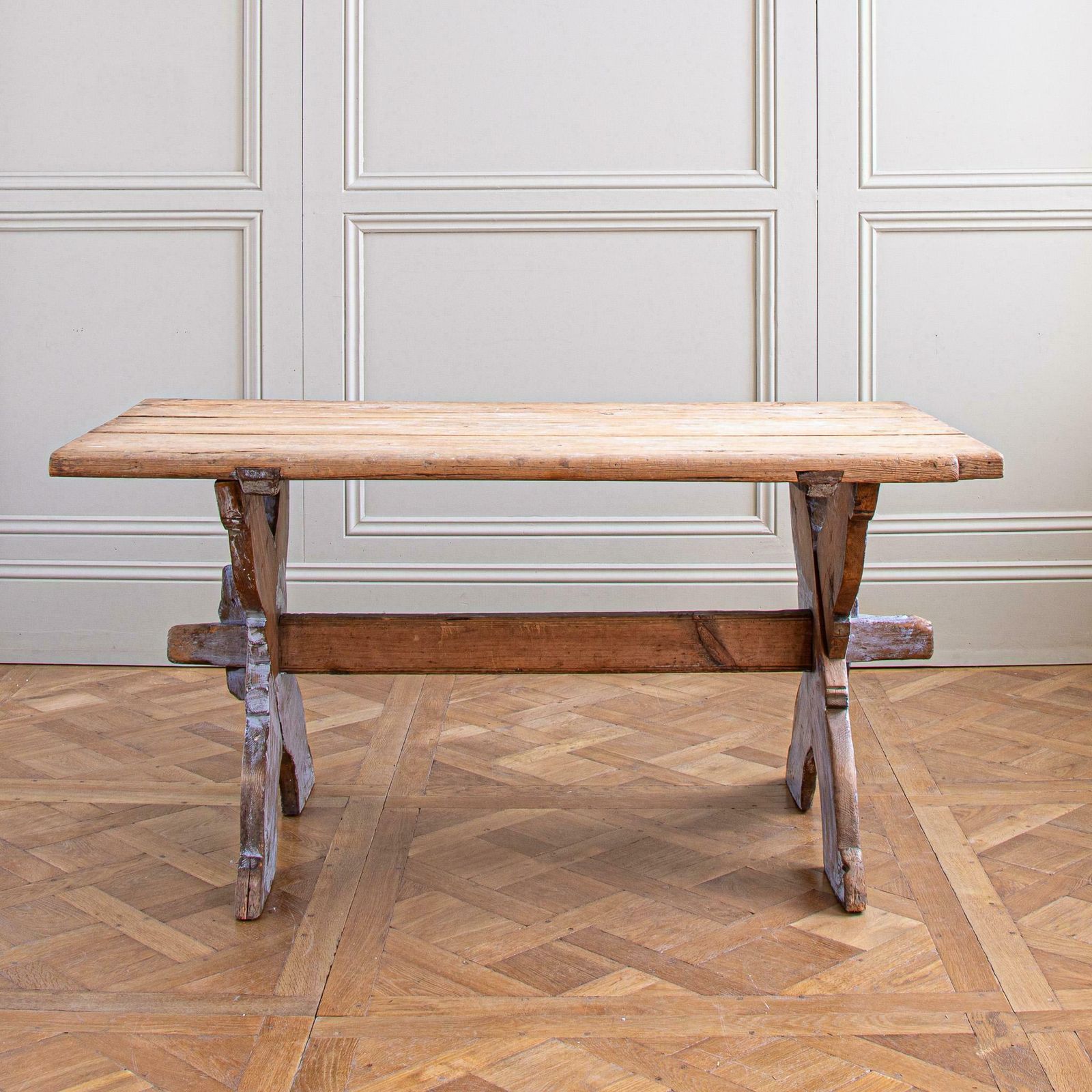 Furniture Antique Rustic Swedish Farm House Table With Chalk Blue Patina Circa 1860 photo