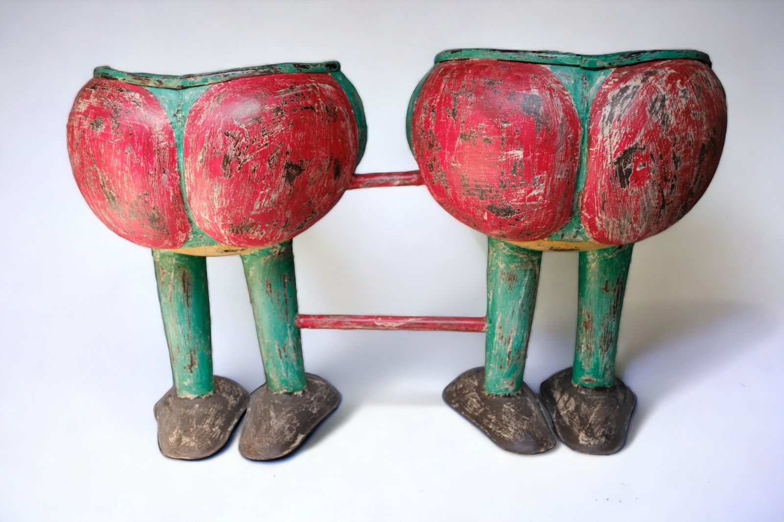 Vintage 1950s Indian Funfair Seats (Set Of 2) – Hand Carved Wooden Benches From Gujarat | Folk Art Sculptures Featured In Bollywood Film ‘3 Idiots’