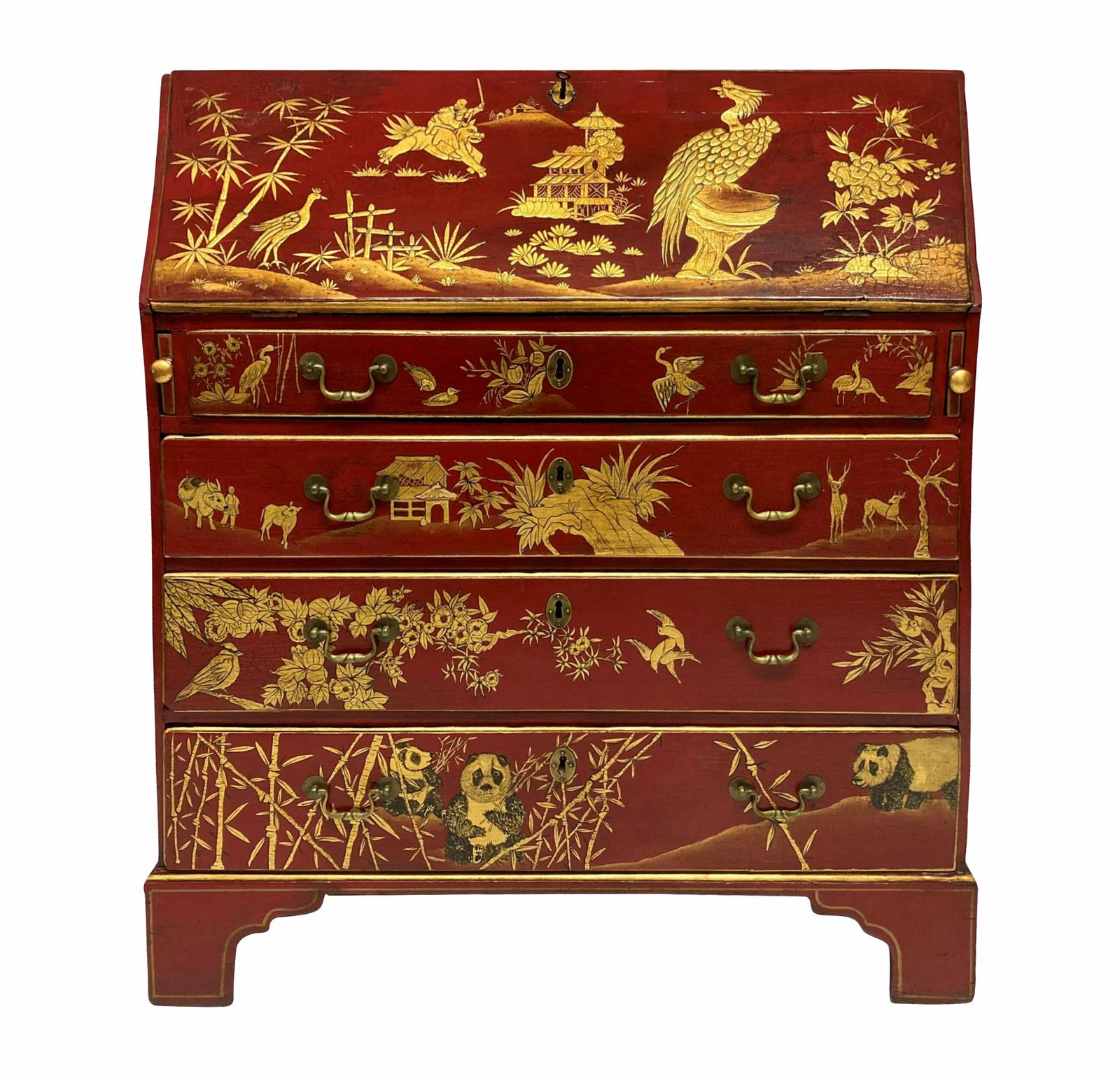 A George III Scarlet Gilt Japanned Desk