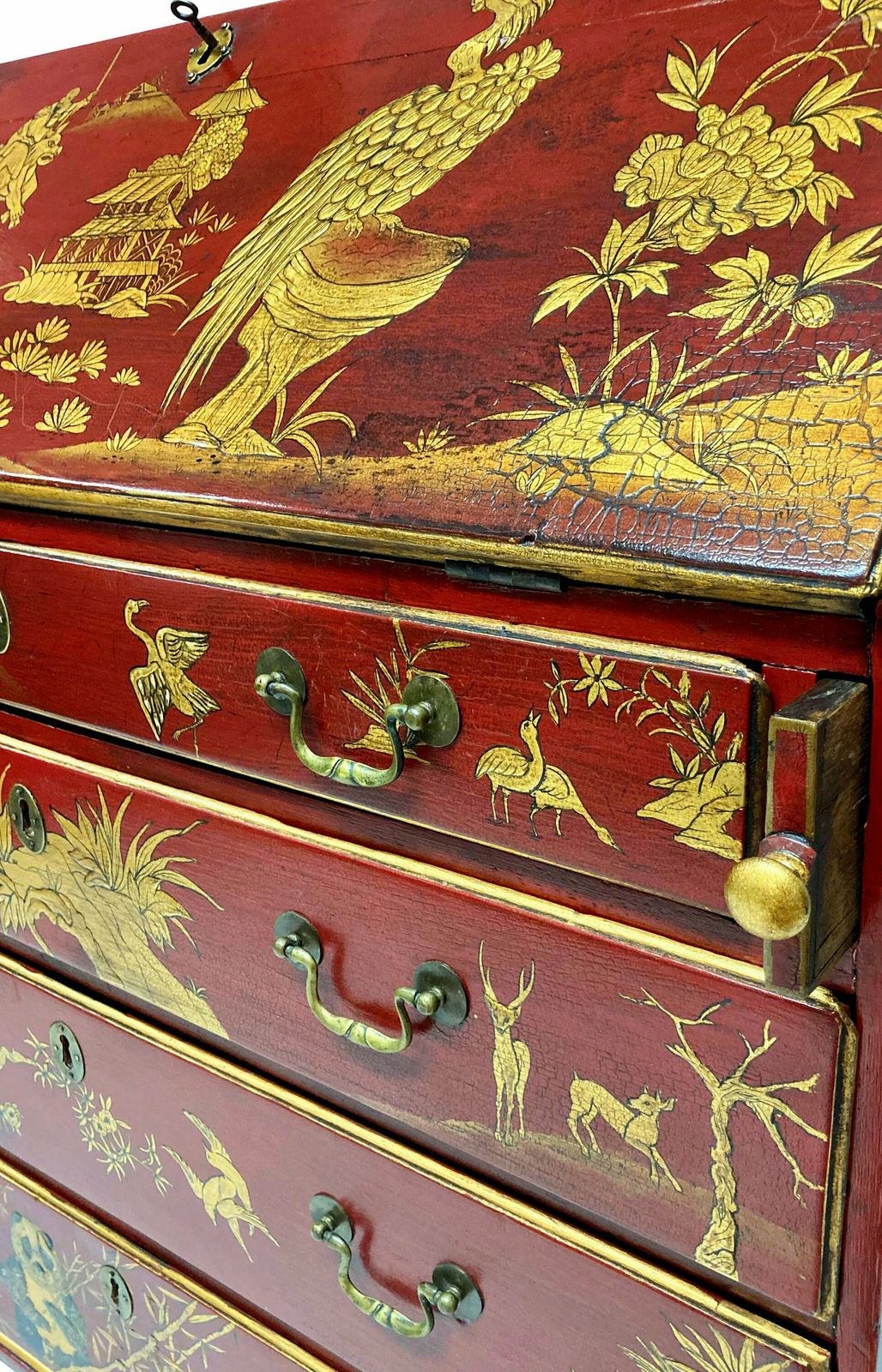 photo furniture A George III Scarlet Gilt Japanned Desk