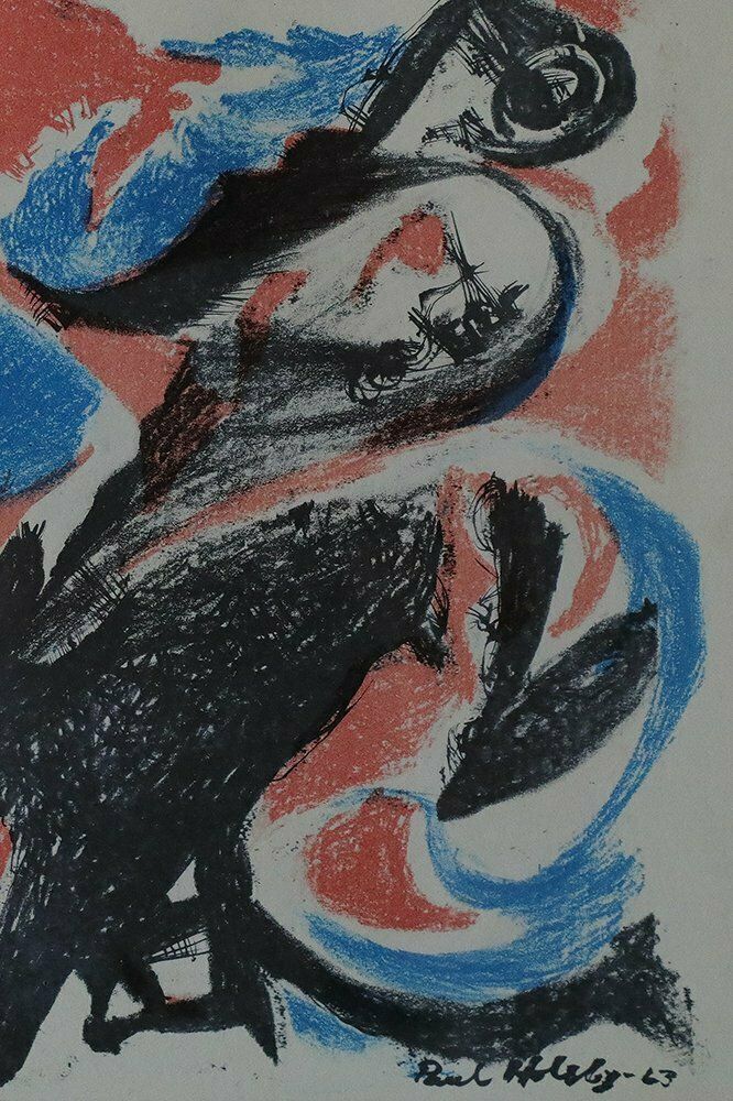 Paul Holsby, Mountain's Red, Color Lithograph, 1963, Framed photo Art
