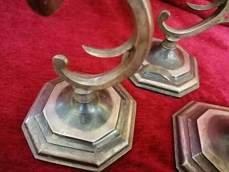Set Of 3 Old Brass Pewter Wall Candle Holder photo vinterior