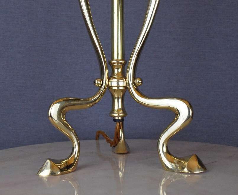 Art Nouveau Style Brass Table Lamp With Hand Blown Vaseline Glass Shade photo for sale