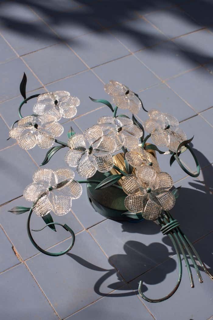Set Of 2 Murano Wall Light Flower By Seguso For Venini, Italy, 1960s photo 1636.0
