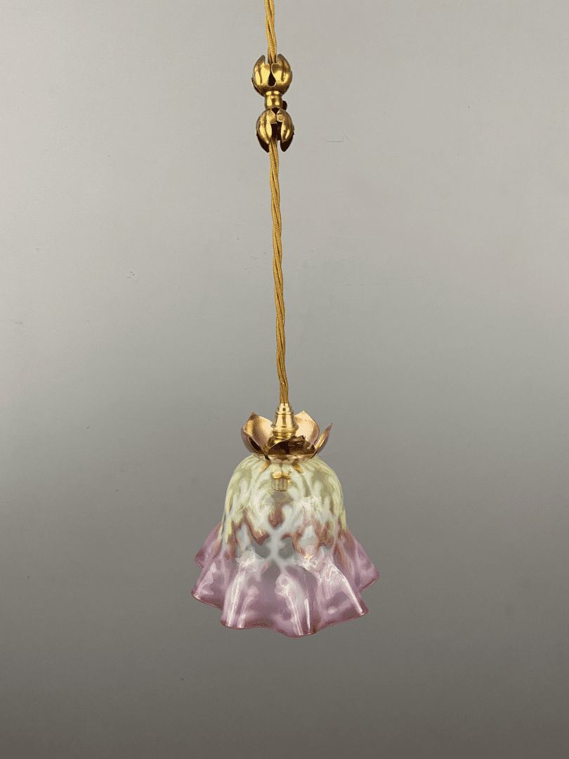Art Nouveau Vaseline Glass Pendant Light With Cord Spacer photo furniture