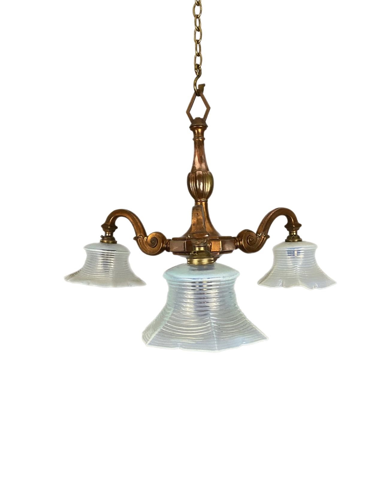 Copper Art Nouveau Three Arm Chandelier
