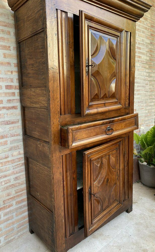 Furniture Antique Dutch Baroque Light Oak Cupboard Or Cabinet, 18th Century photo
