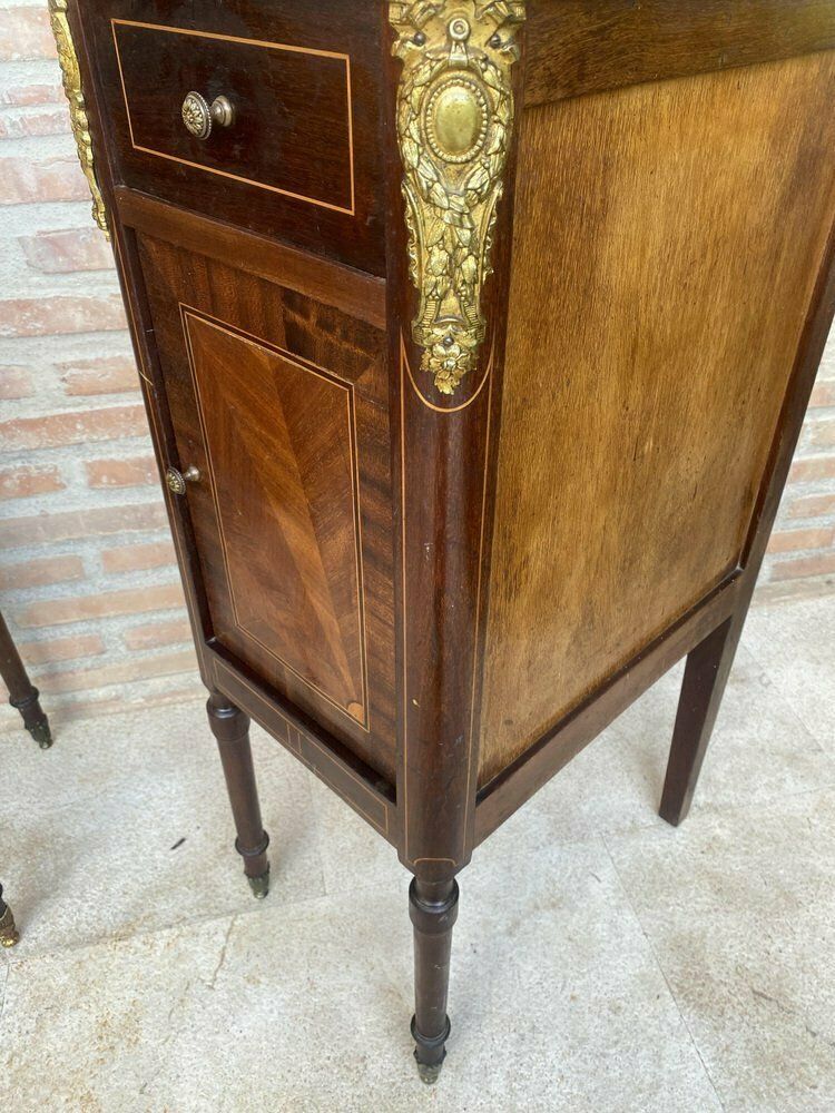 Antique French Louis XVI Walnut And Bronze Nightstands, 1920s, Set Of 2 photo vinterior