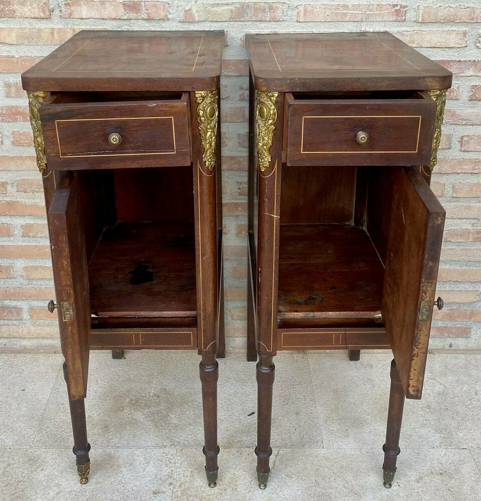 Antique French Louis XVI Walnut And Bronze Nightstands, 1920s, Set Of 2 photo 3268.0