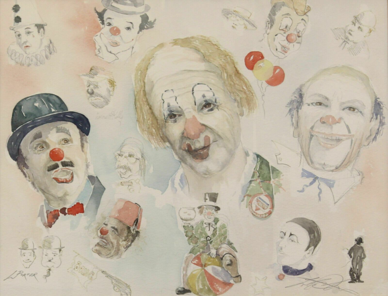 Watercolour By L Porter. Titled "Bring On The Clowns" photo furniture