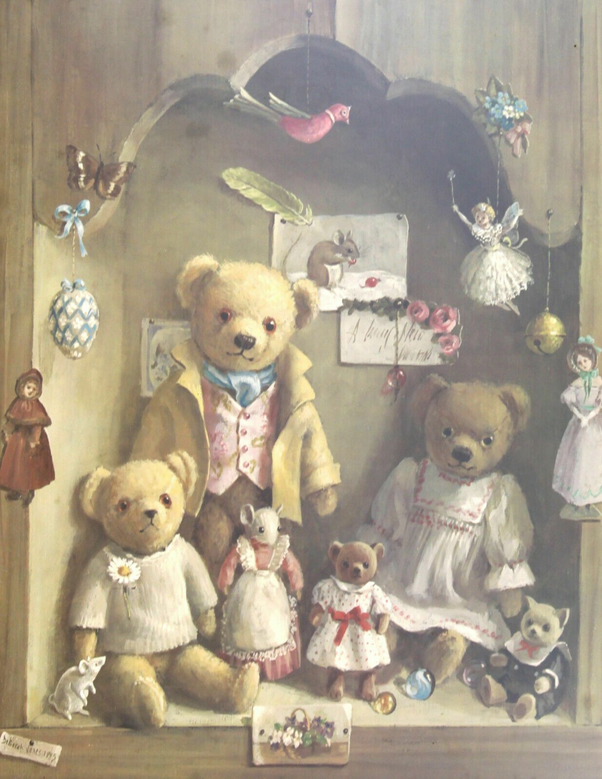 Print Of Teddy Bears At Christmas By Deborah Jones. photo furniture