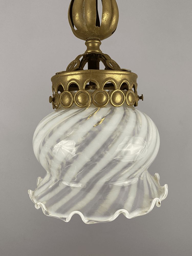 Delicate White Striped Art Nouveau Pendant Light photo furniture
