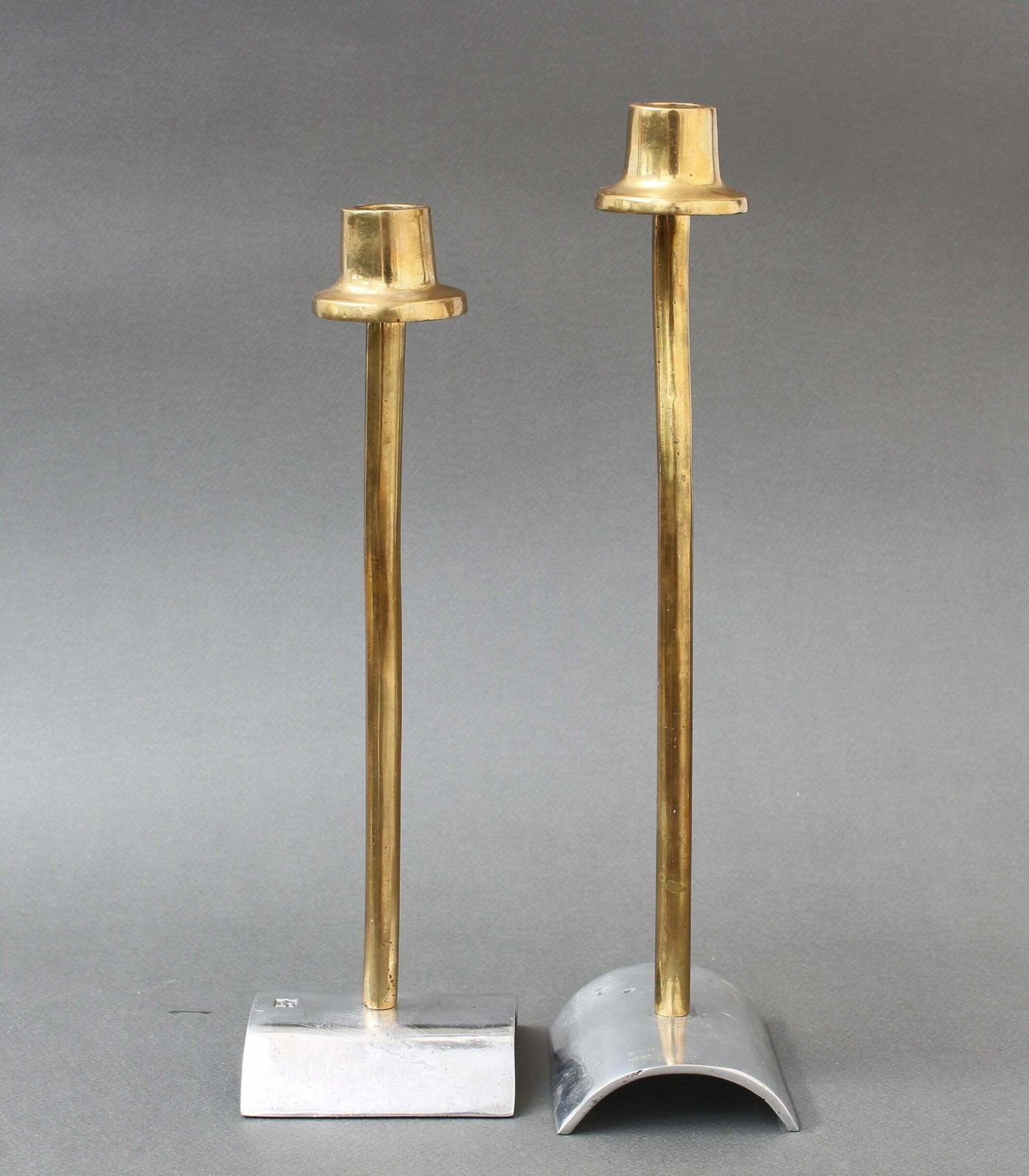 Pair Of Brutalist Aluminium And Brass Candlesticks By David Marshall (Circa 1980s) photo Home Decor