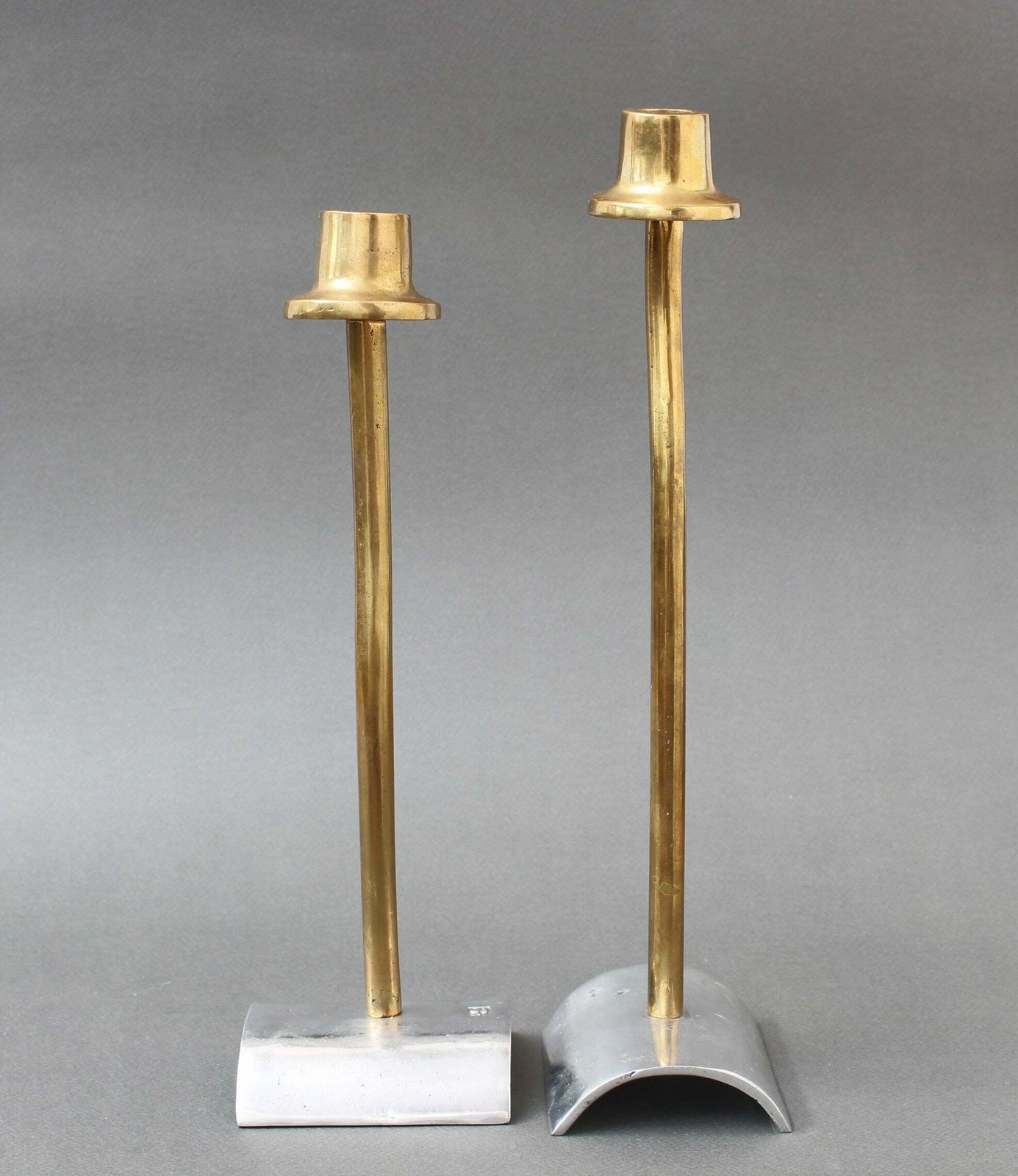 Pair Of Brutalist Aluminium And Brass Candlesticks By David Marshall (Circa 1980s) photo vinterior