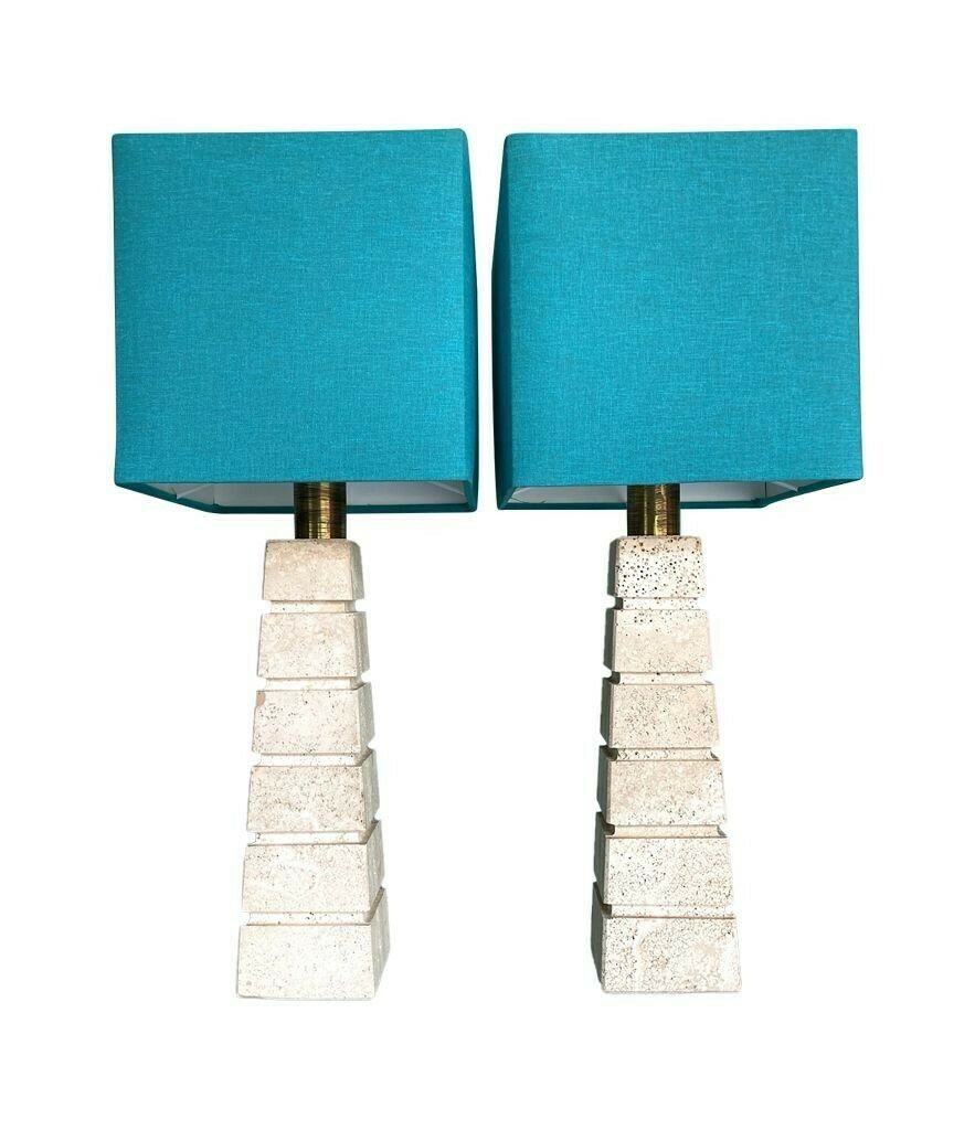 photo furniture A Pair Of Large 1970s Italian Travertine Lamps With Brass Fittings And New Bespoke Shades