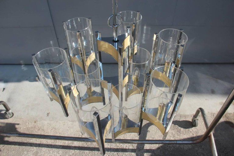 photo furniture Sciolari Minimal Sculptural Chandelier Brass And Glass Italian Design