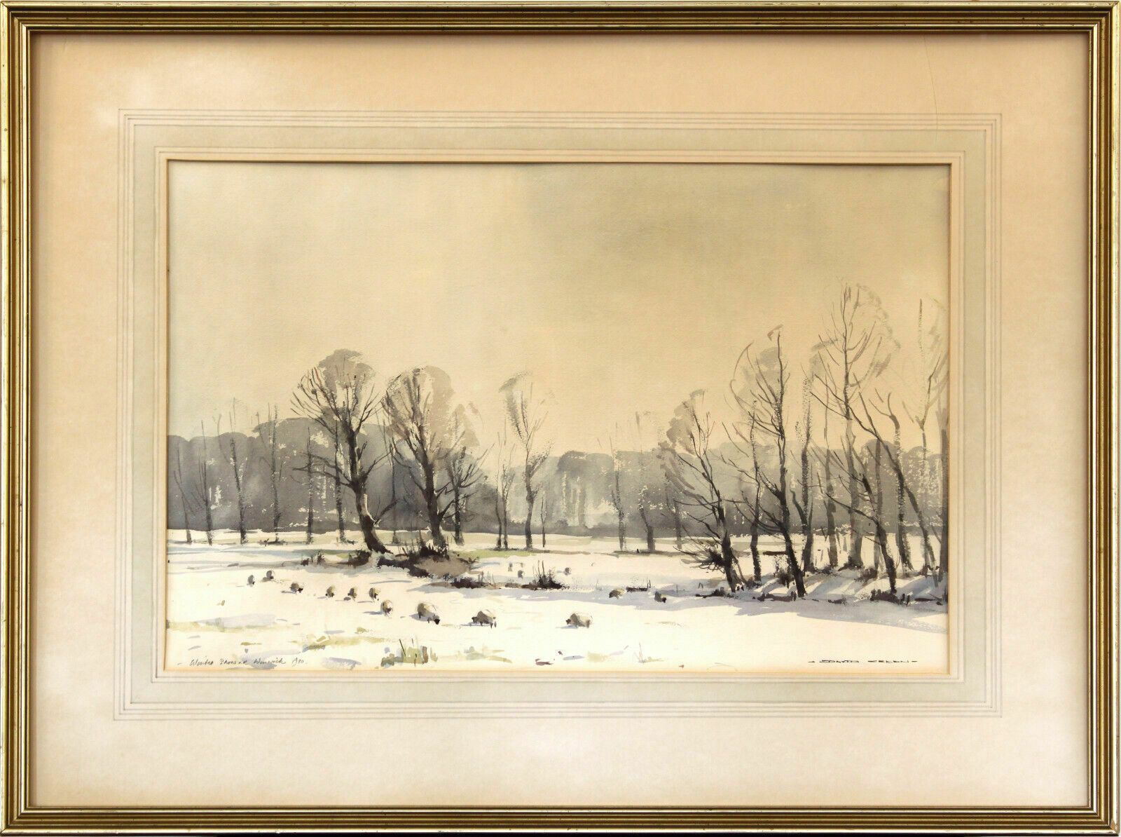 Watercolour By David Green. Titled "Winter Snow Near Warwick"