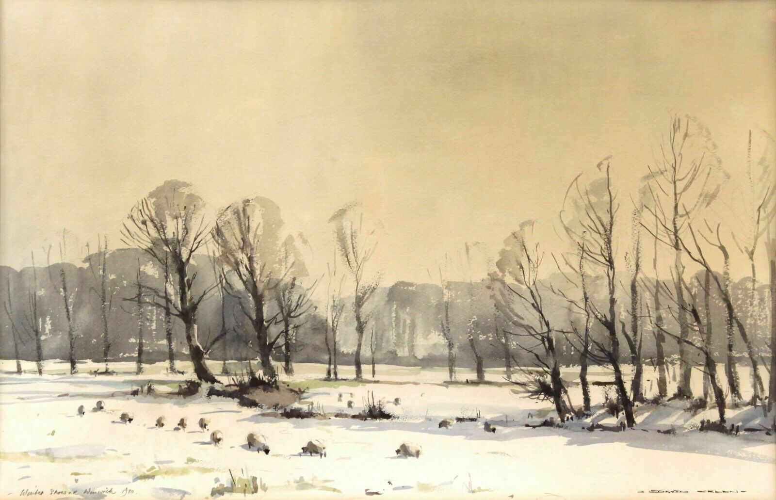 Watercolour By David Green. Titled "Winter Snow Near Warwick" photo furniture
