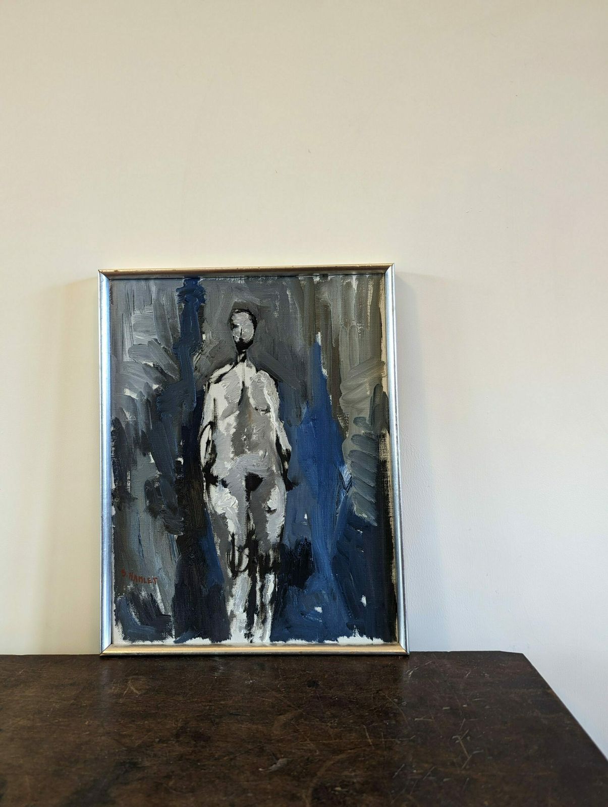 Vintage Swedish Framed Nude Oil Painting, In The Shadows, 1970s photo furniture