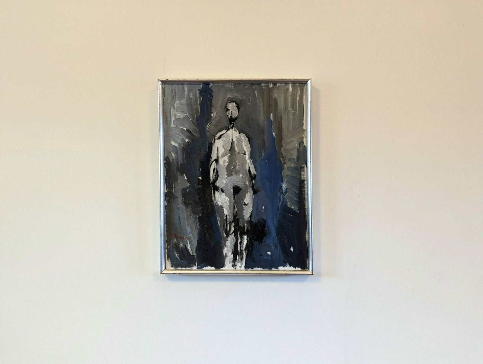 556.0 Vintage Swedish Framed Nude Oil Painting, In The Shadows, 1970s photo