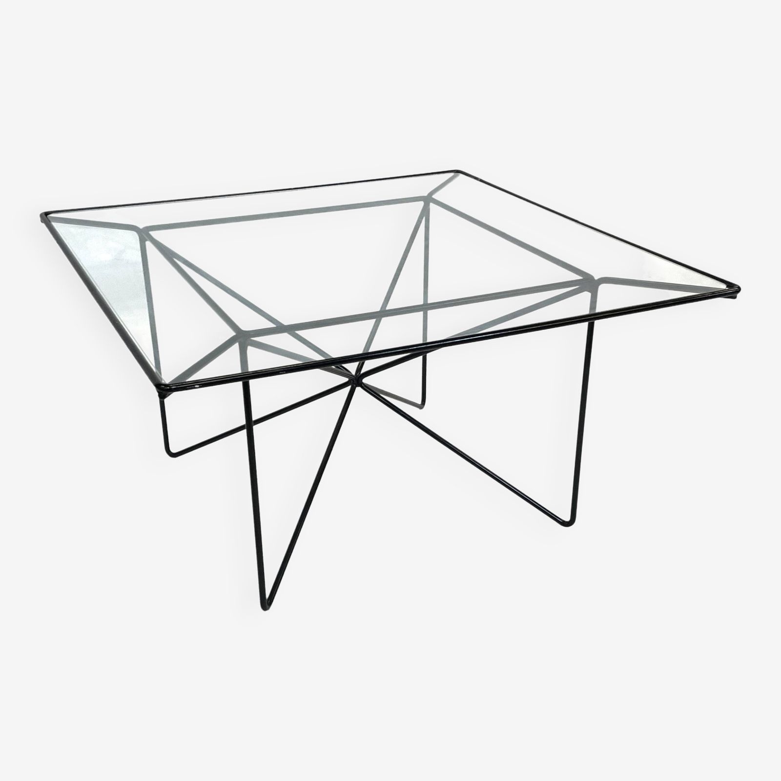 Vintage Coffee Table In Steel And Wire And Glass 1970