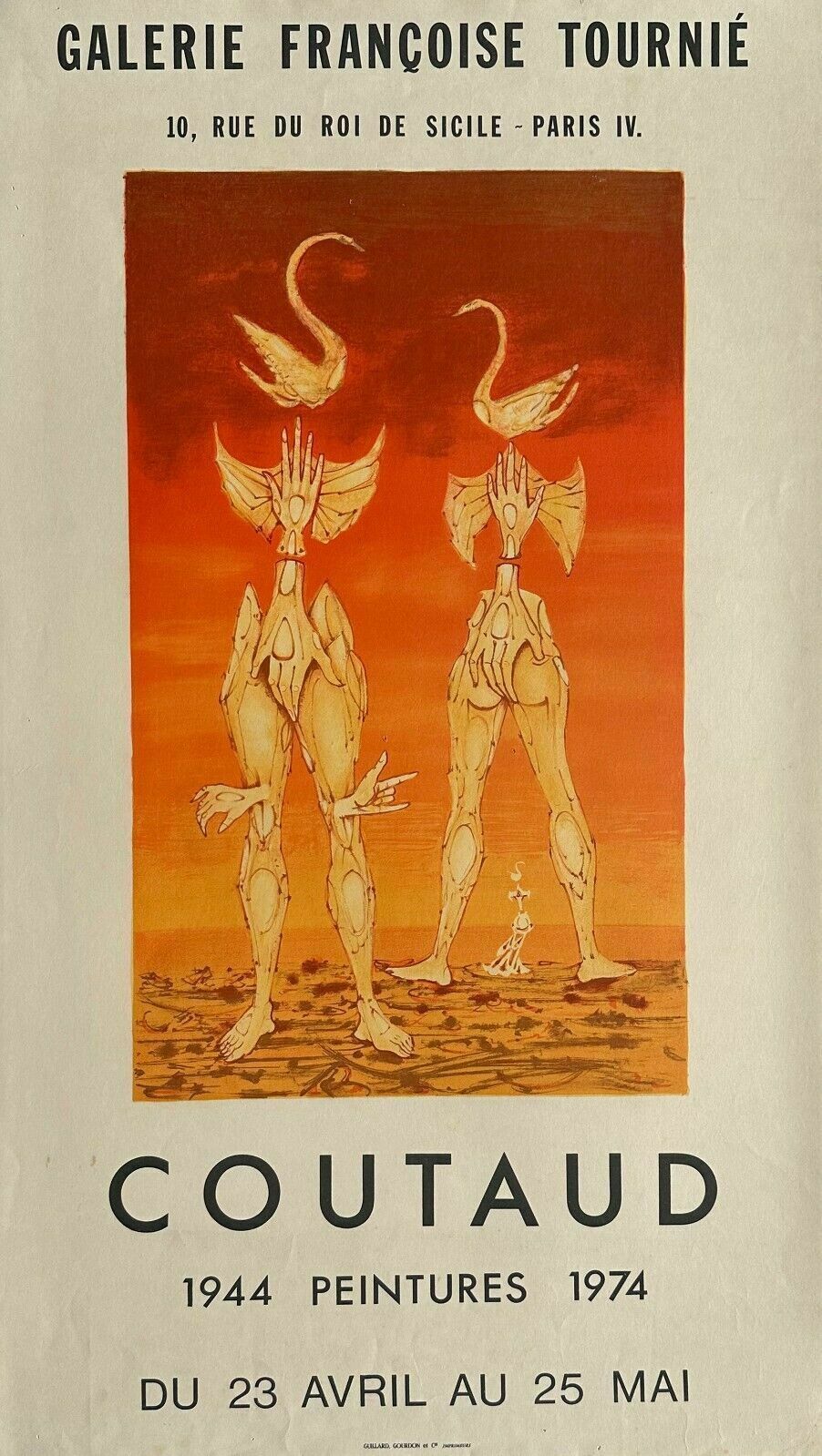 Lucien Coutaud   Lithograph Poster Lithograph Poster Expo 1974 Tournié Paris