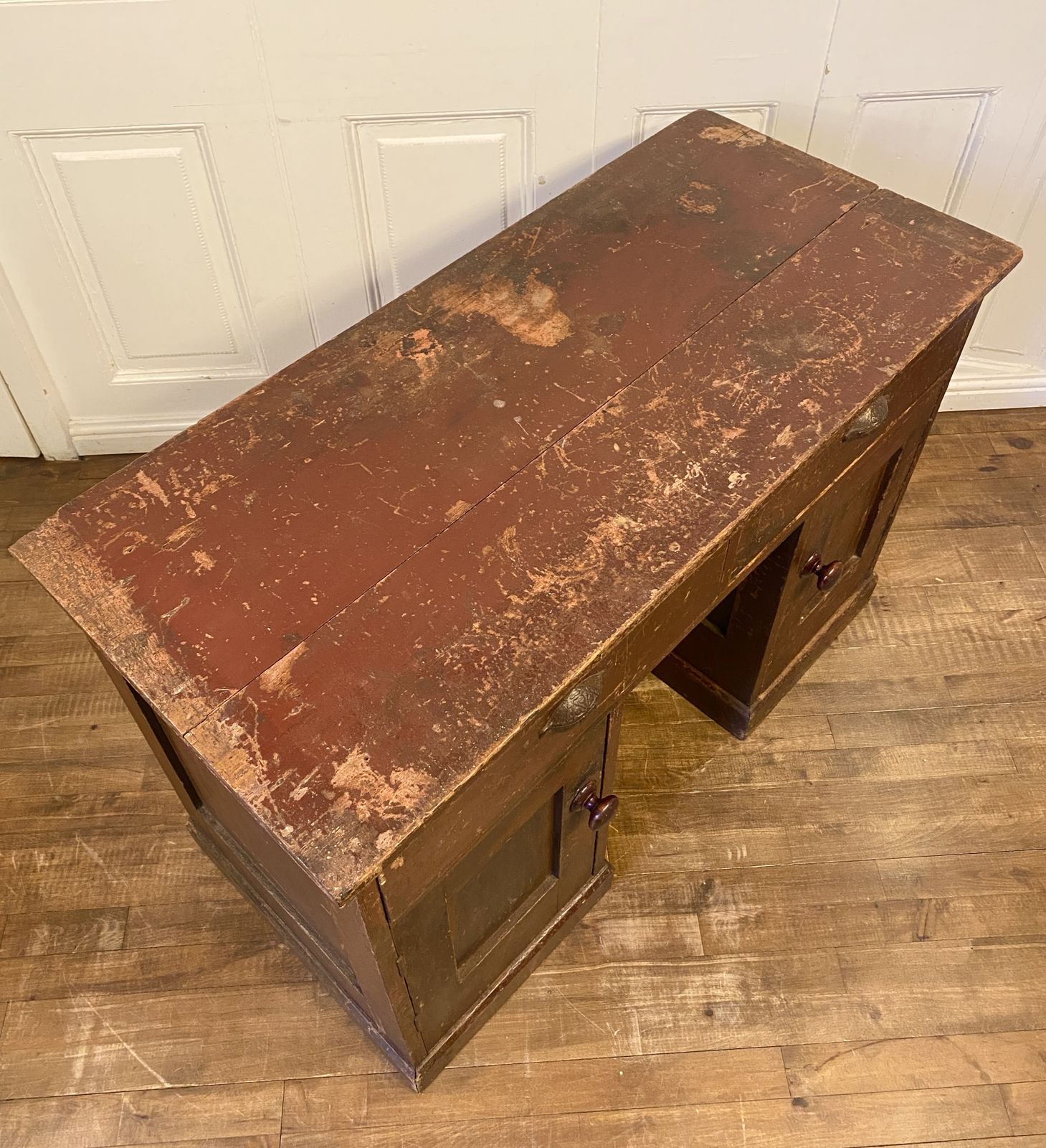 Antique 1880s Kneehole Desk In Original Beautiful Time Worn Paint. photo for sale