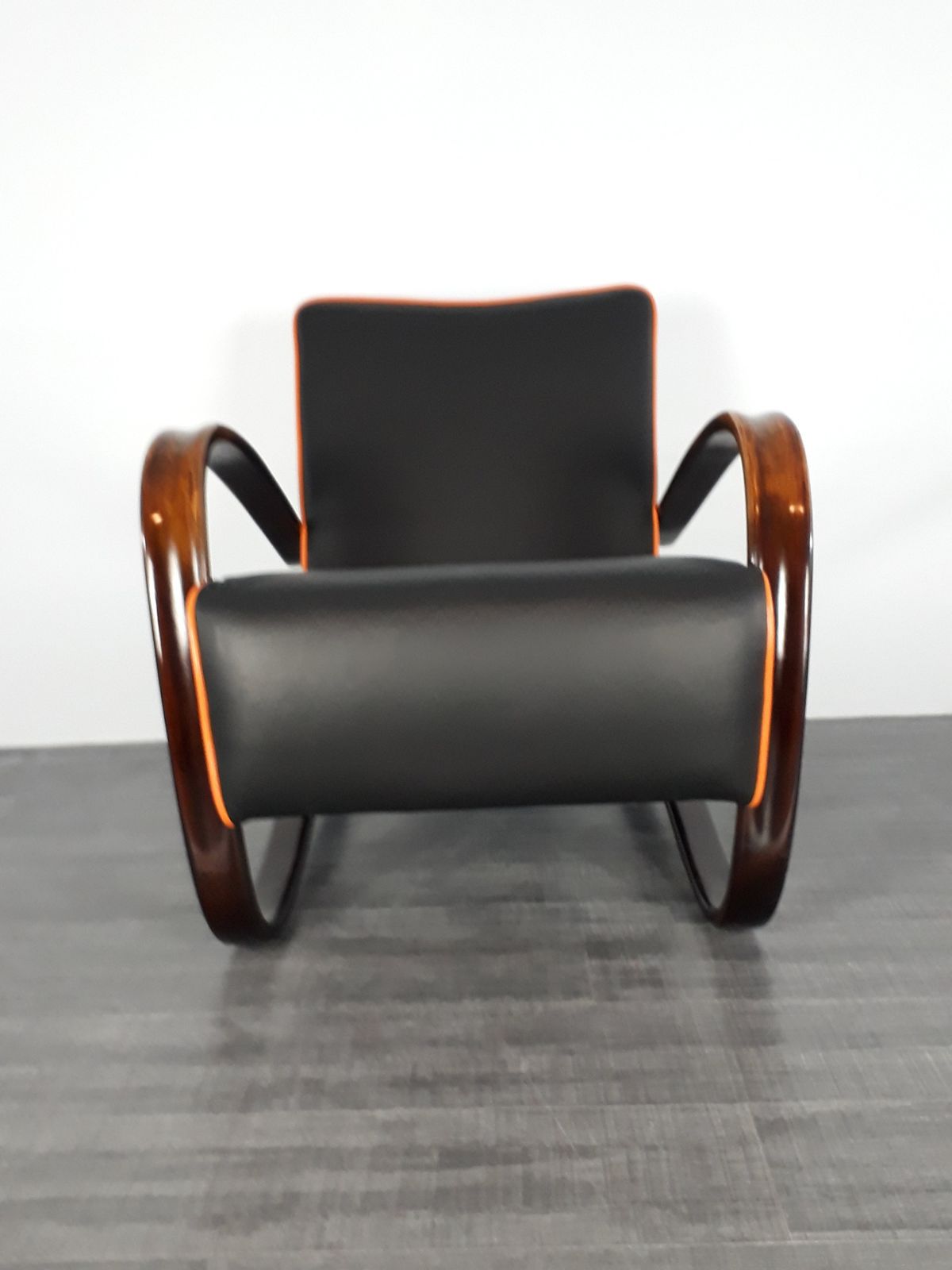 Halabala H269 Armchair In Beech And Black Leather, Czech Art Déco 1930s photo furniture