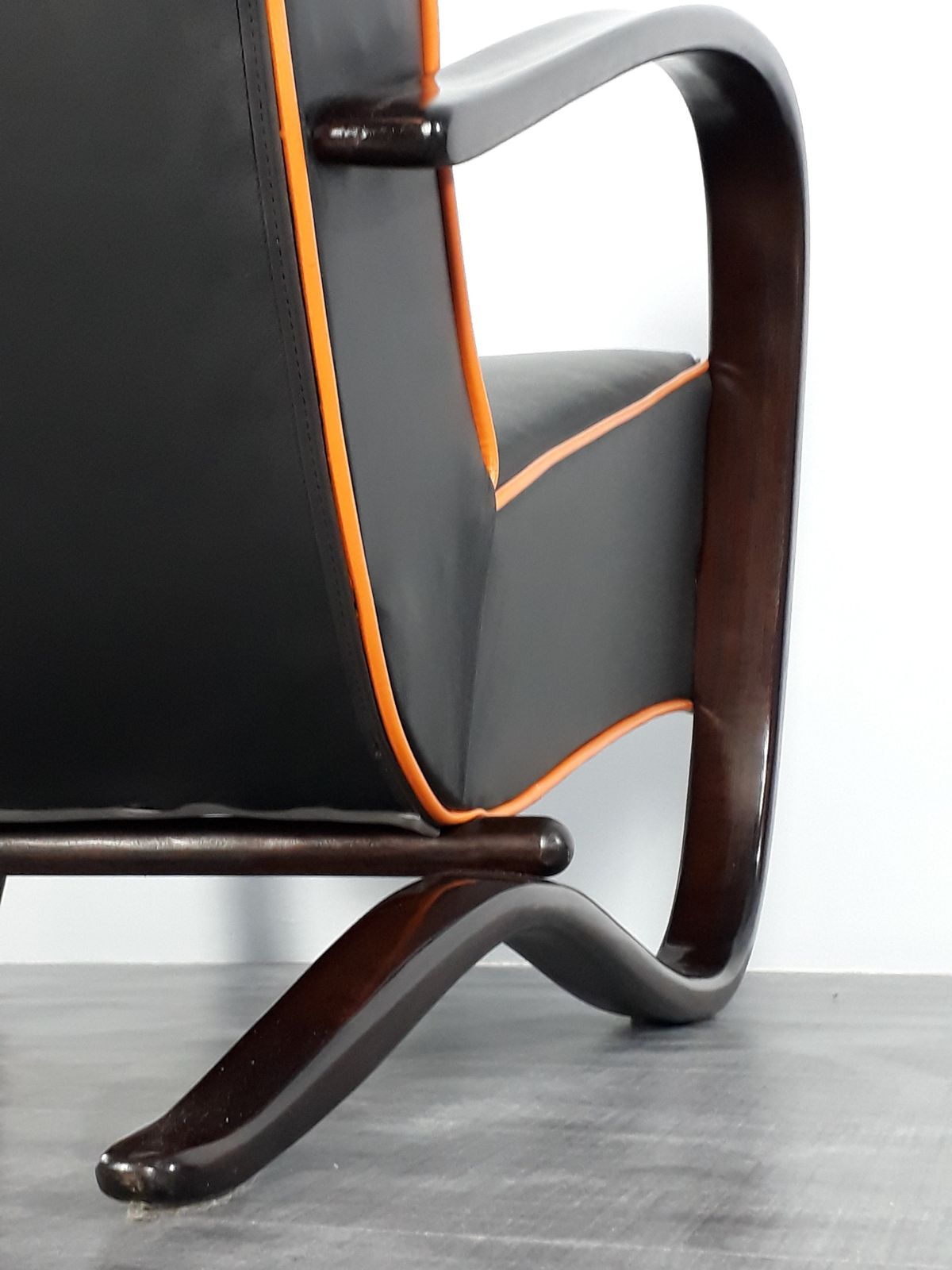 Halabala H269 Armchair In Beech And Black Leather, Czech Art Déco 1930s photo buy