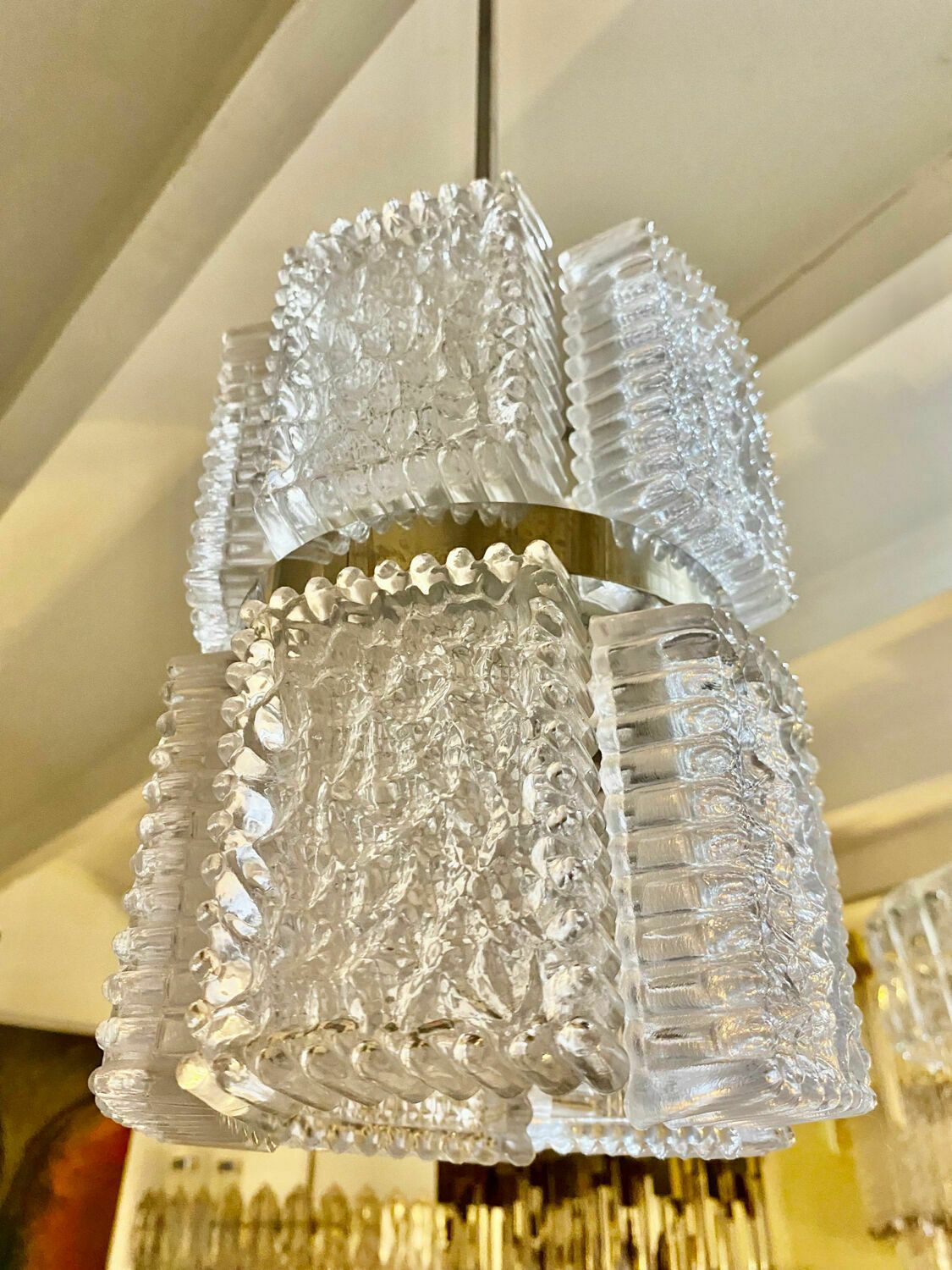 Chandelier By Kaiser Leuchten, Frosted Glass, Germany 1960 photo vinterior