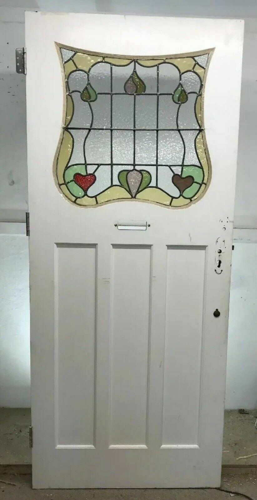 Large Art Deco Stained Glass Front Door Wood Reclaimed Old Period 20s 30s Leaded photo vintage