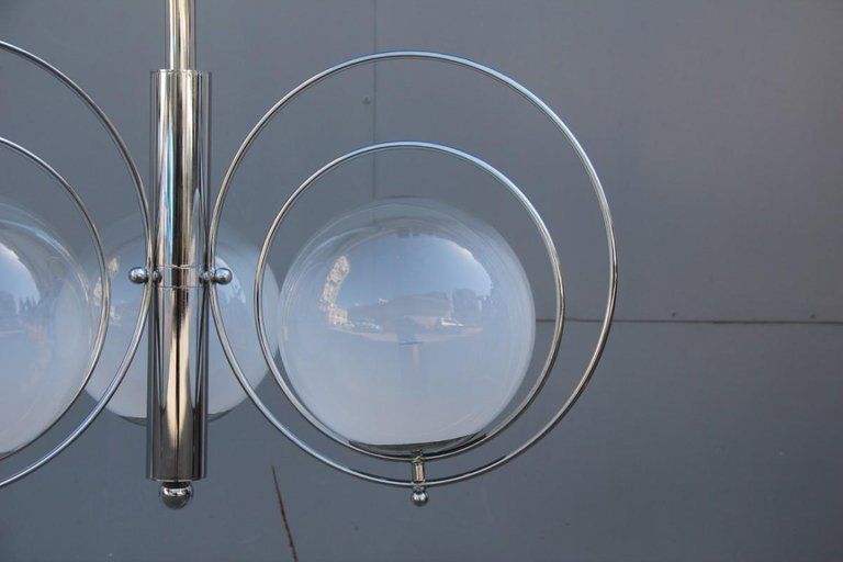 Pop Art Italian Chandelier Chrome Balls Murano Glass Italian Design 1970s Round photo for sale