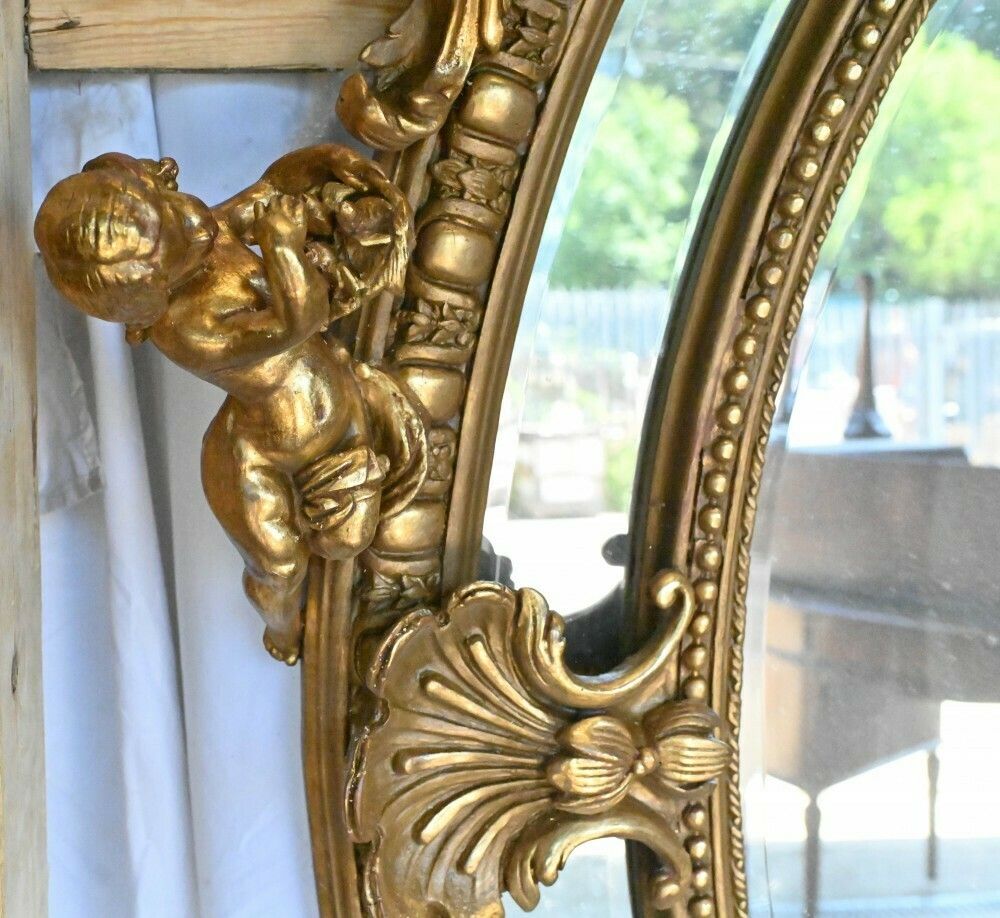 Large French Gilt Mirror Oval Cherub Frame Louis XVI photo buy