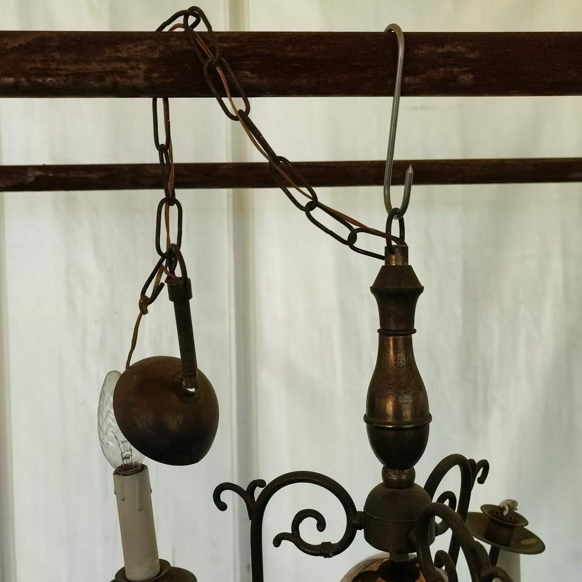 Vintage Brass Plated Metal Chandelier photo vintage