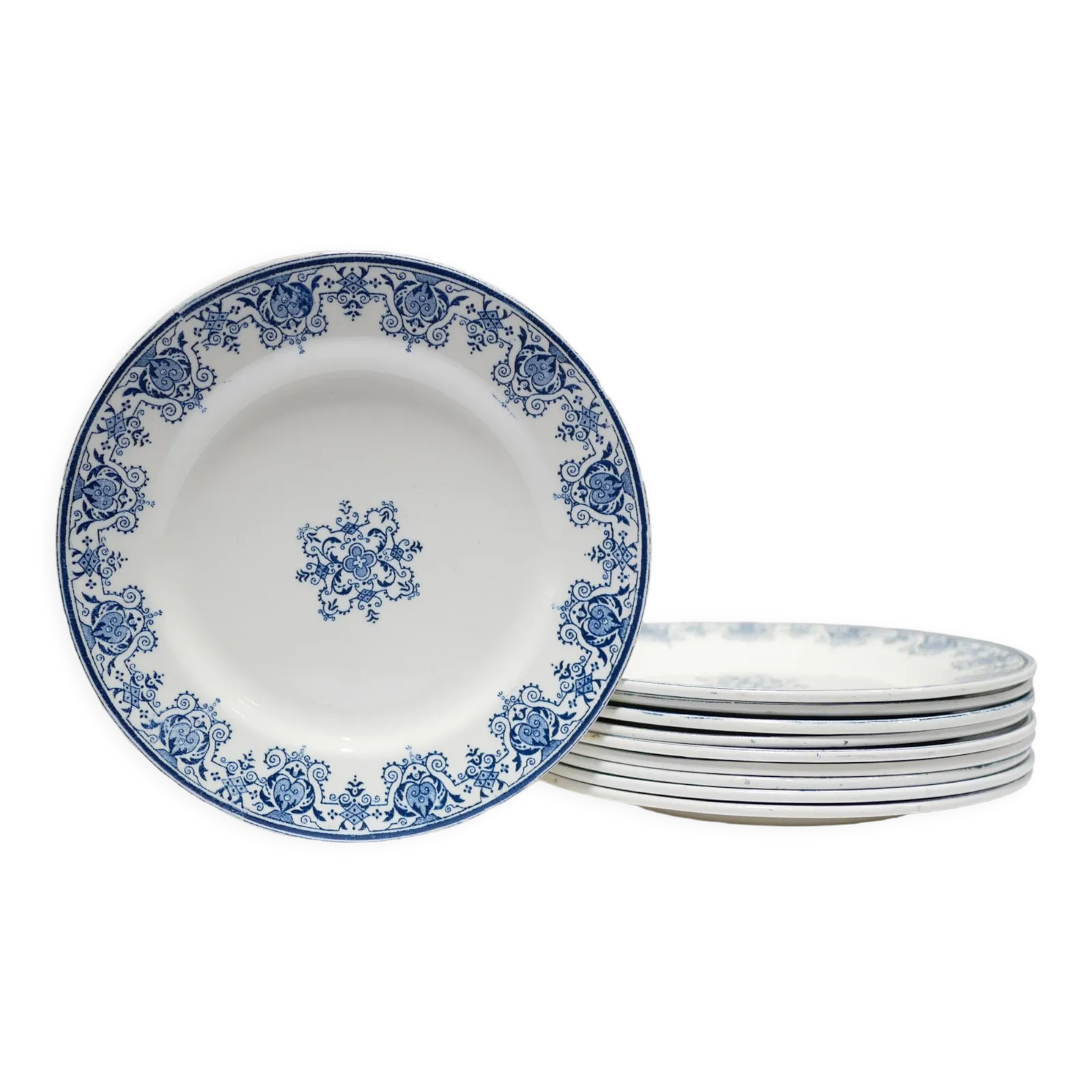 photo buy Series Of 10 Old Terre De Fer Plates By L.G. For The Earthenware Factory Of