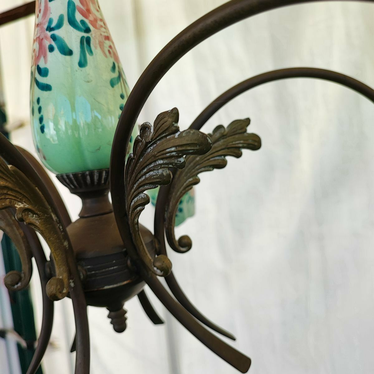 1950s 60s Chandelier In Hand Painted Ceramic And Metal photo 705.0