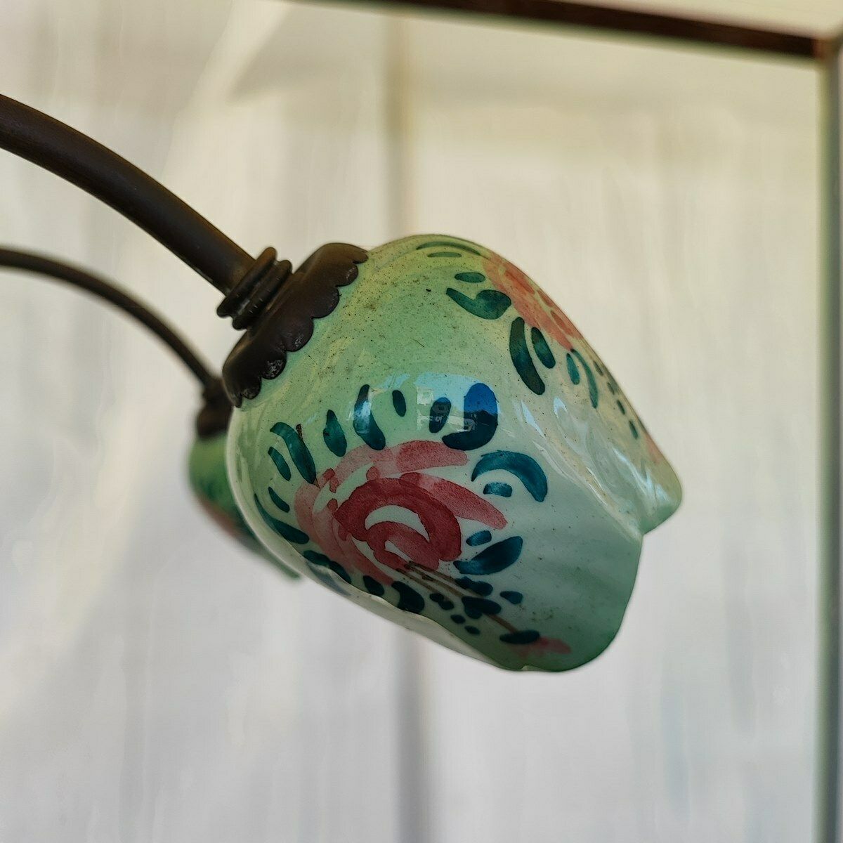 1950s 60s Chandelier In Hand Painted Ceramic And Metal photo vinterior