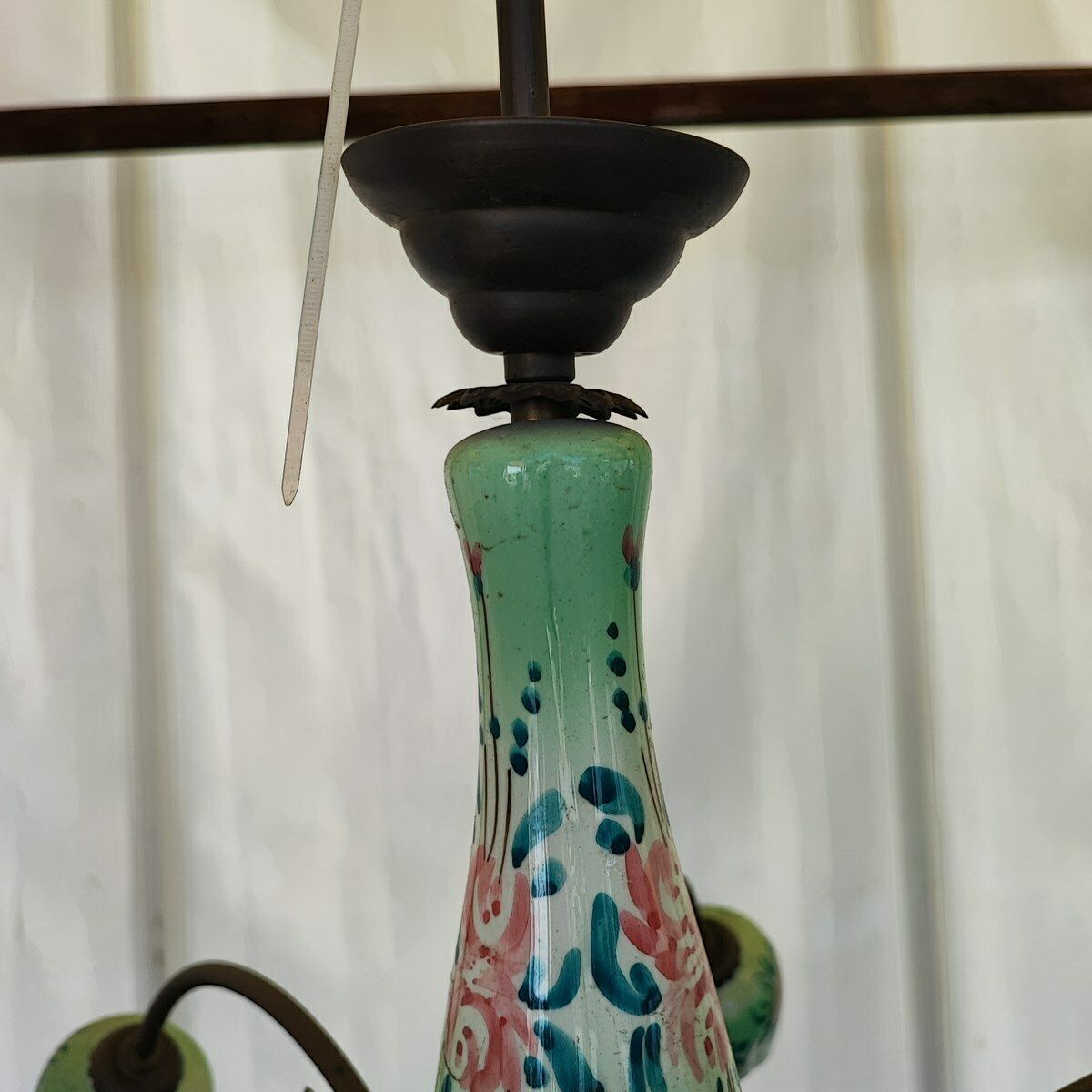 1950s 60s Chandelier In Hand Painted Ceramic And Metal photo buy