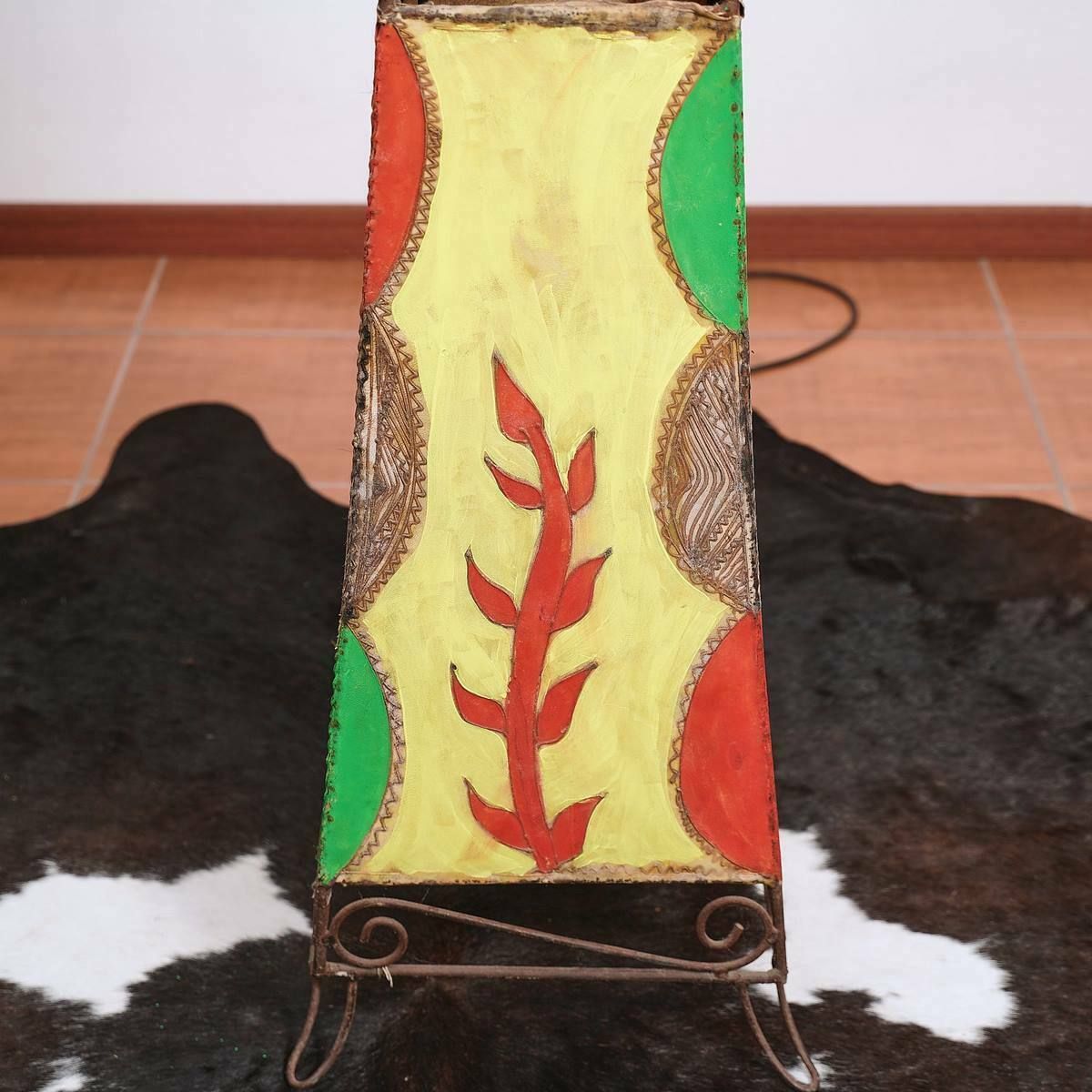 Ethnic Lamp In Painted Leather And Iron photo Lighting