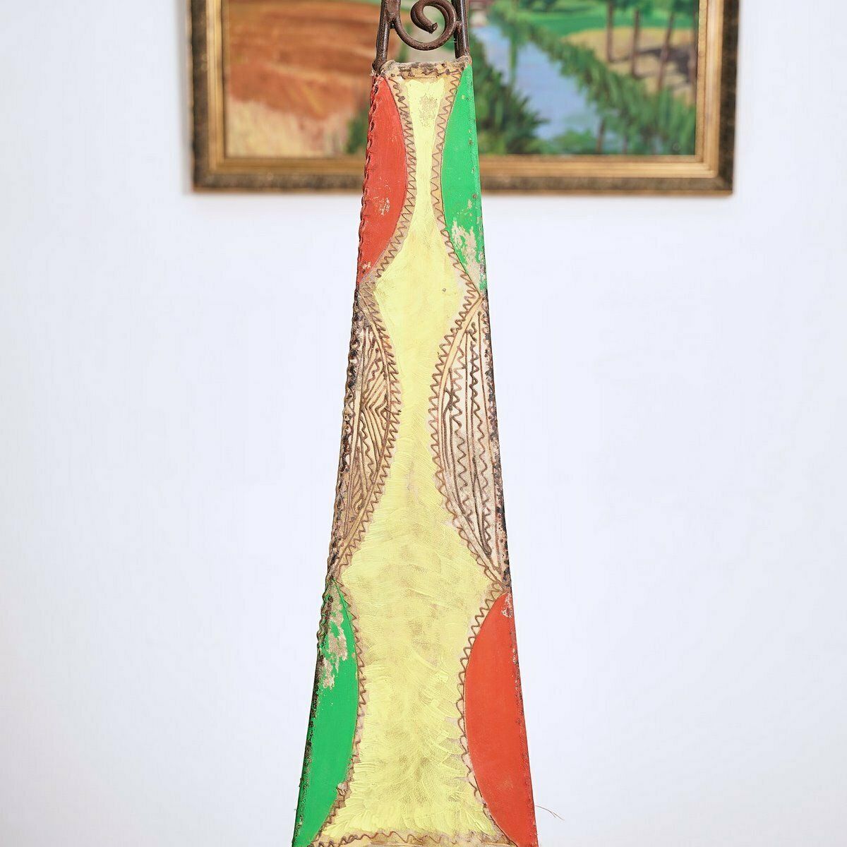 Ethnic Lamp In Painted Leather And Iron photo 152.0