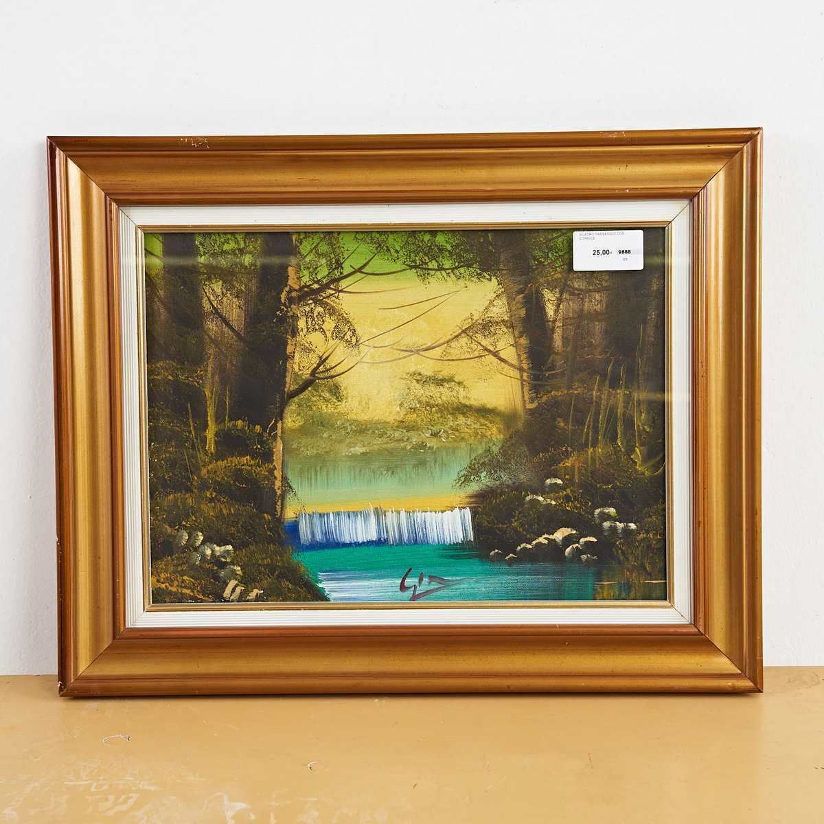 Landscape Painting, Waterfall, Golden Frame