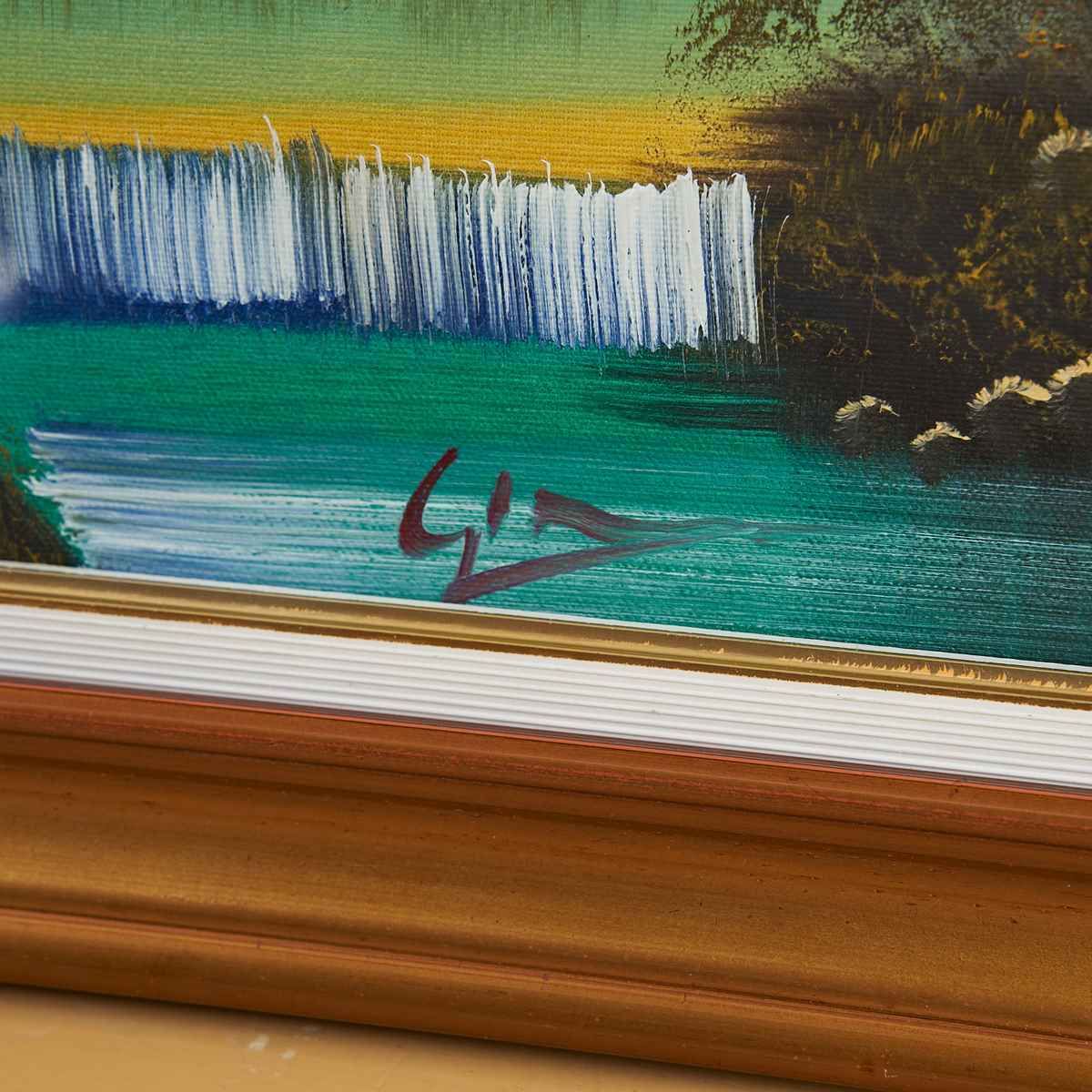 Landscape Painting, Waterfall, Golden Frame photo furniture