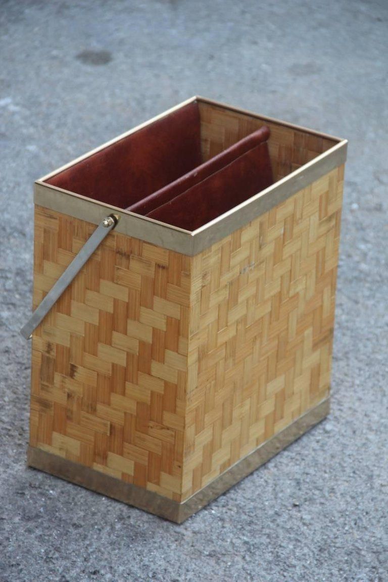 Magazine Rack In Bamboo And Italian Design Brass, 1970 photo Home Decor