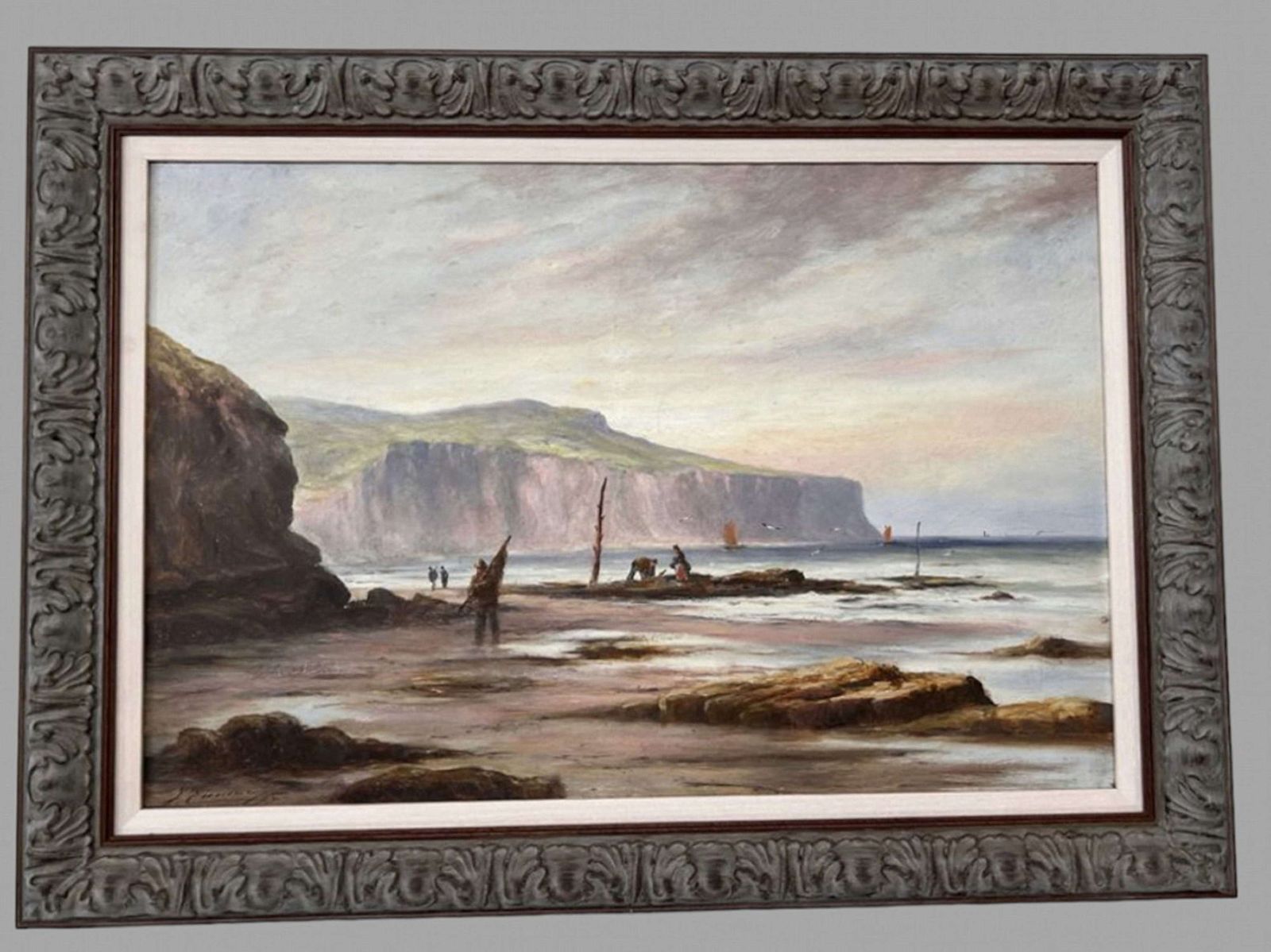 Oil On Canvas Of The North West Coast Of Britain, “The Cocklepickers” By Joseph Eamans, 1895