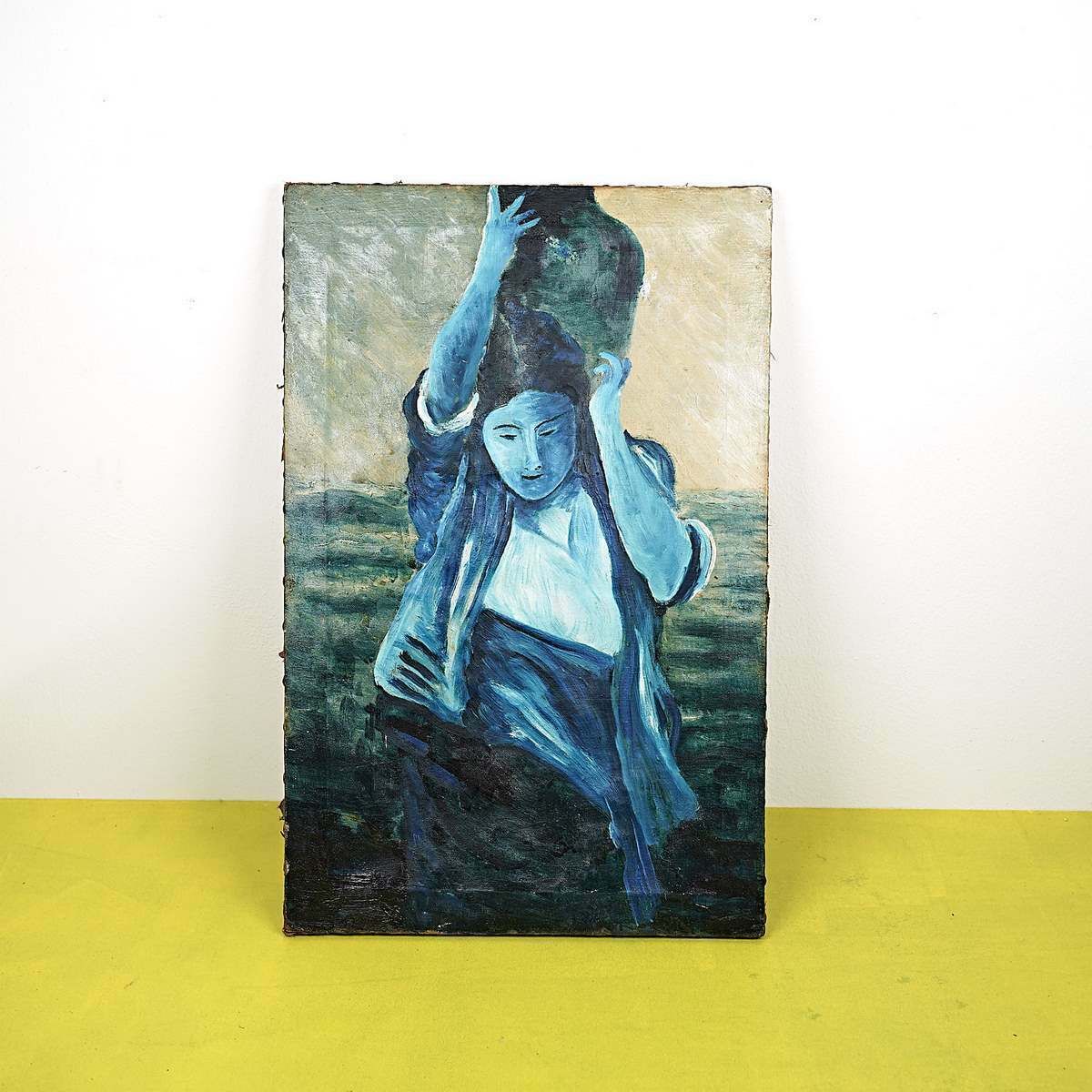 Early 20th Century Painting Of Girl With Demijohn