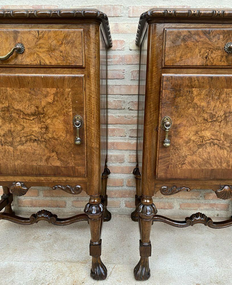 French Walnut And Burl Nightstands With Drawer, 1940, Set Of 2 photo furniture