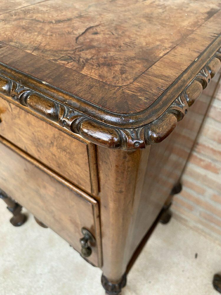 French Walnut And Burl Nightstands With Drawer, 1940, Set Of 2 photo vintage